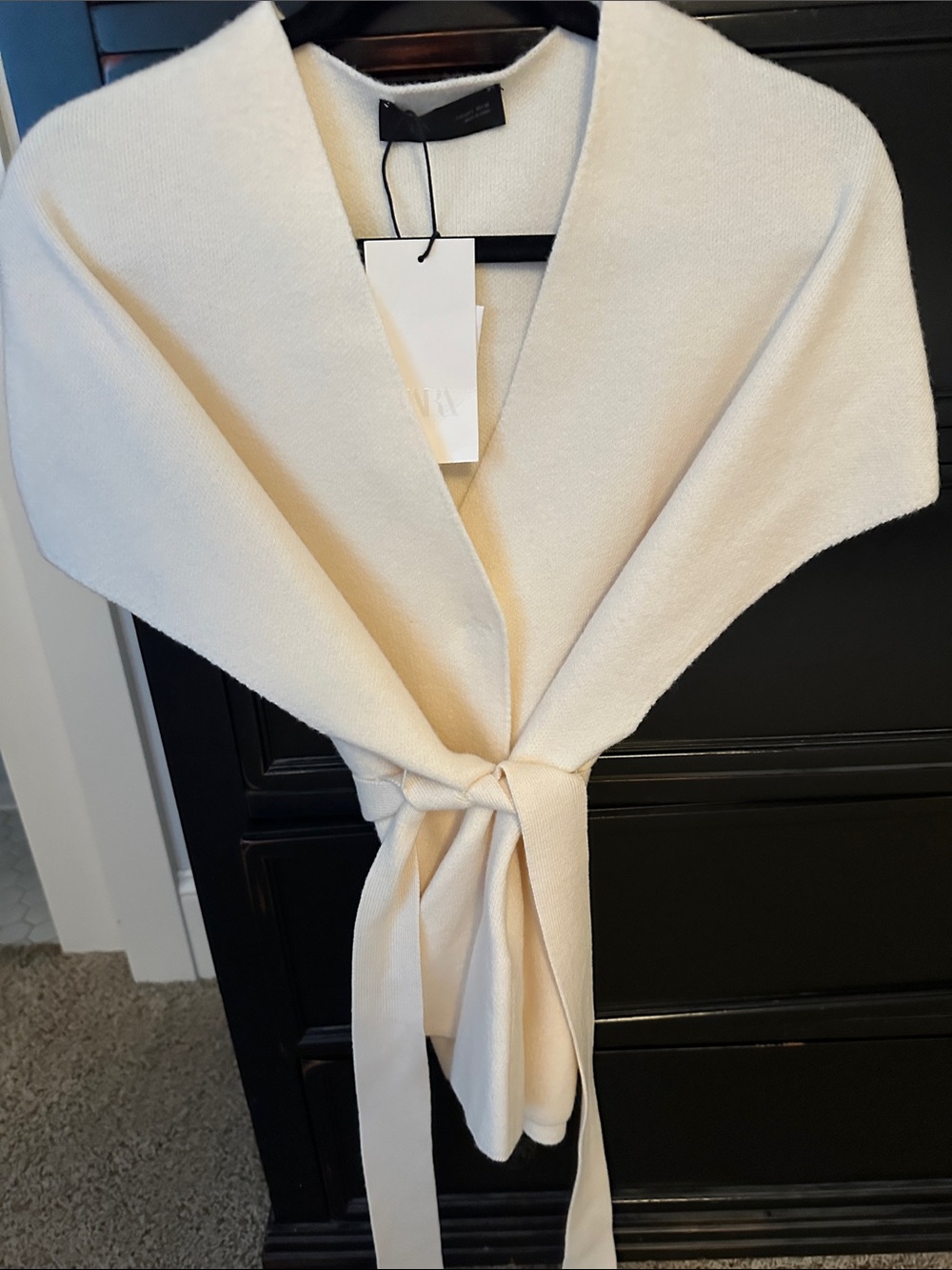 Zara Cream Wrap Tie-Front Poncho Sweater
